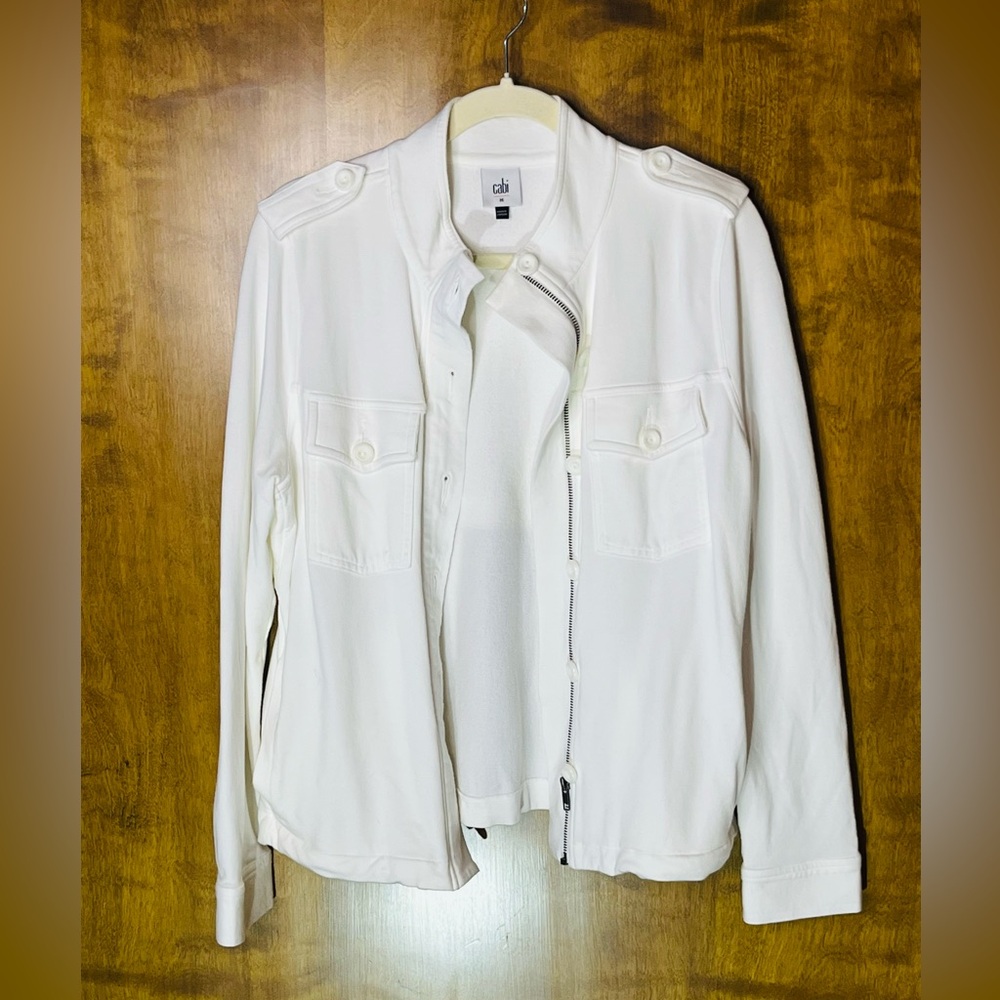 Cabi White Zip Front Jacket Size M Military Style Lightweight jacket